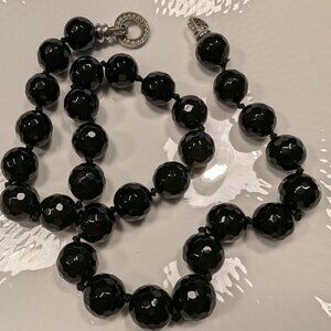 Hand knotted vintage black glass or onyx beaded necklace